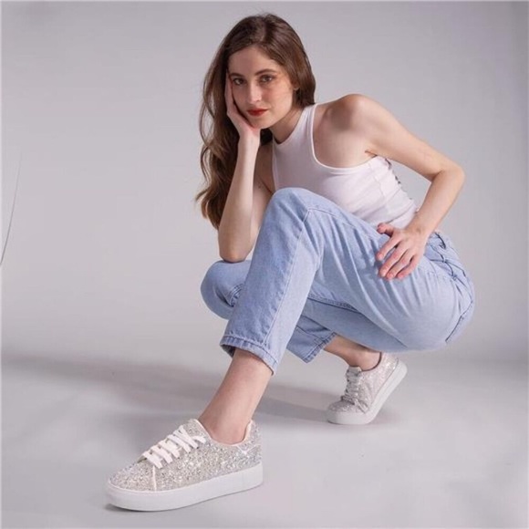 Sparkle Rhinestone Sneakers for Women - Bling Fashion Bedazzled Platform Tennis - Picture 5 of 8